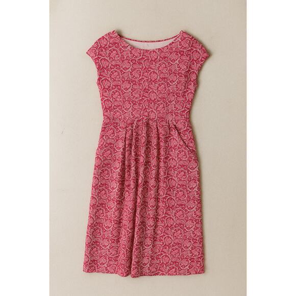 Boden Floral Print Fit & Flare Dress Pink Paisley Cap Sleeve Cotton Blend sz 10L - Picture 2 of 10